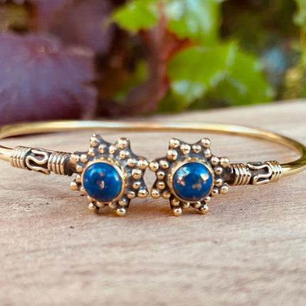 Lapis Lazuli Bali Boho Brass Bracelet / Bangle / Ethnic / Rustic / Bohemian / Hippie / Gypsy / Psy / Adjustable