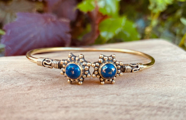 Lapis Lazuli Bali Boho Brass Bracelet / Bangle / Ethnic / Rustic / Bohemian / Hippie / Gypsy / Psy / Adjustable