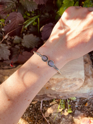 Bali Boho Silver Bracelet / Rose Quartz / Bangle / Ethnic / Rustic / Bohemian / Hippie / Gypsy / Psy / Adjustable