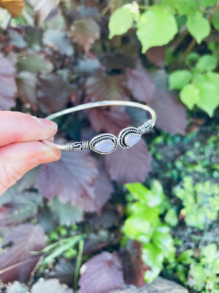 Bali Boho Silver Bracelet / Rose Quartz / Bangle / Ethnic / Rustic / Bohemian / Hippie / Gypsy / Psy / Adjustable