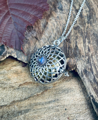 Silver Bola Necklace Brass & Amethyst / Pregnancy / Hypoallergenic / Harmony Ball / Chimes / Bell / Vegan / Ethnic / Boho / Hippie /