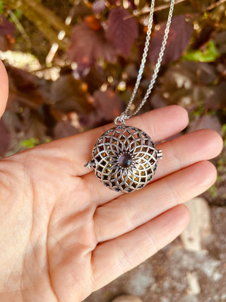 Silver Bola Necklace Brass & Amethyst / Pregnancy / Hypoallergenic / Harmony Ball / Chimes / Bell / Vegan / Ethnic / Boho / Hippie / 