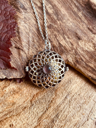 Silver Bola Necklace Brass & Amethyst / Pregnancy / Hypoallergenic / Harmony Ball / Chimes / Bell / Vegan / Ethnic / Boho / Hippie / 