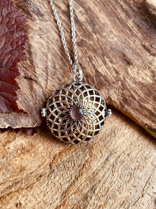 Silver Bola Necklace Brass & Amethyst / Pregnancy / Hypoallergenic / Harmony Ball / Chimes / Bell / Vegan / Ethnic / Boho / Hippie /