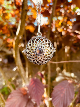 Silver Bola Necklace Brass & Amethyst / Pregnancy / Hypoallergenic / Harmony Ball / Chimes / Bell / Vegan / Ethnic / Boho / Hippie / 