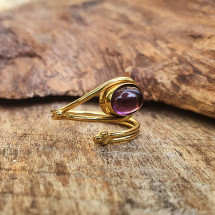 Ethnic style Brass & Amethyst Ring / Adjustable / Boho / Bohemian / Psy / Rustic / Tribal / Gypsy / Festival / Healing / Festival