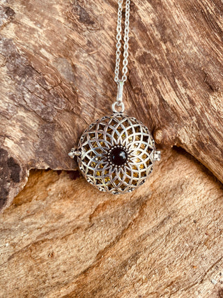 Silver Bola Necklace Brass & Black Onyx / Pregnancy / Hypoallergenic / Harmony Ball / Chimes / Bell / Vegan / Ethnic / Boho / Hippie /