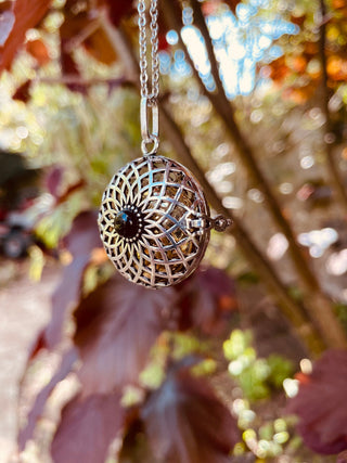 Silver Bola Necklace Brass & Black Onyx / Pregnancy / Hypoallergenic / Harmony Ball / Chimes / Bell / Vegan / Ethnic / Boho / Hippie / 