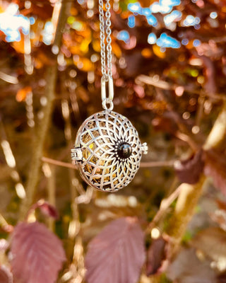 Silver Bola Necklace Brass & Black Onyx / Pregnancy / Hypoallergenic / Harmony Ball / Chimes / Bell / Vegan / Ethnic / Boho / Hippie / 