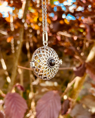 Silver Bola Necklace Brass & Black Onyx / Pregnancy / Hypoallergenic / Harmony Ball / Chimes / Bell / Vegan / Ethnic / Boho / Hippie /