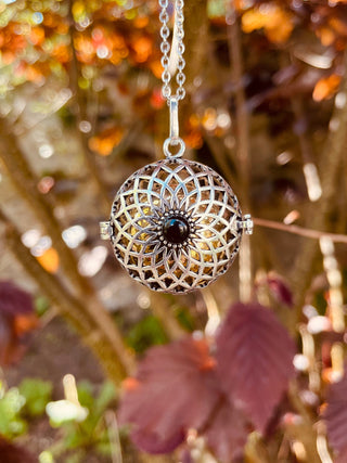 Silver Bola Necklace Brass & Black Onyx / Pregnancy / Hypoallergenic / Harmony Ball / Chimes / Bell / Vegan / Ethnic / Boho / Hippie / 