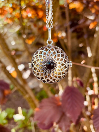 Silver Bola Necklace Brass & Black Onyx / Pregnancy / Hypoallergenic / Harmony Ball / Chimes / Bell / Vegan / Ethnic / Boho / Hippie /