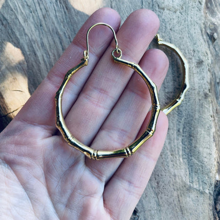 Golden Bamboo Hoop Earrings; Ethnic, Geometric, Small, Rustic, Yoga, Hippie, Gypsy, Pretty, Ssy, Boho, Bohemian, Festival