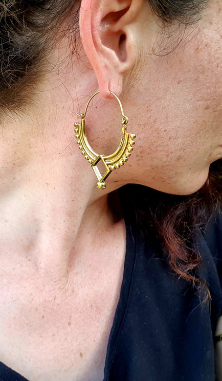 Golden Afghani Hoop Earrings; Ethnic, Geometric, Small, Rustic, Yoga, Hippie, Gypsy, Pretty, Ssy, Boho, Bohemian, Festival