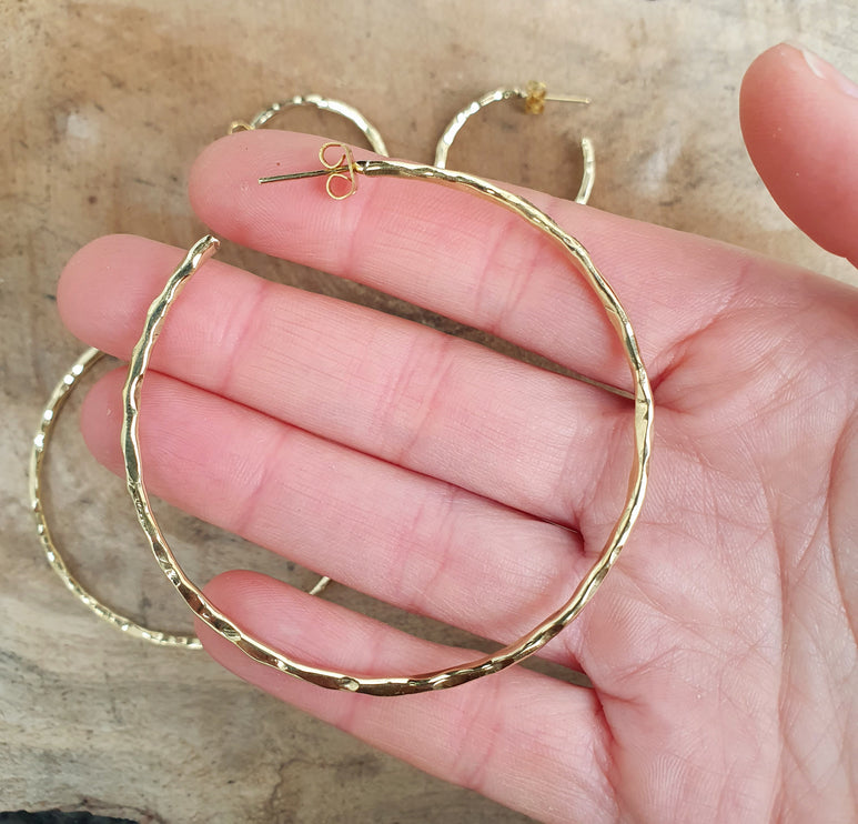 Elegant Gold Hoops / Hammered / Brass Hoops / Ethnic Boho Classic XL Bohemian Marriage Bridal Jewelry Hippie Hiphop Festival