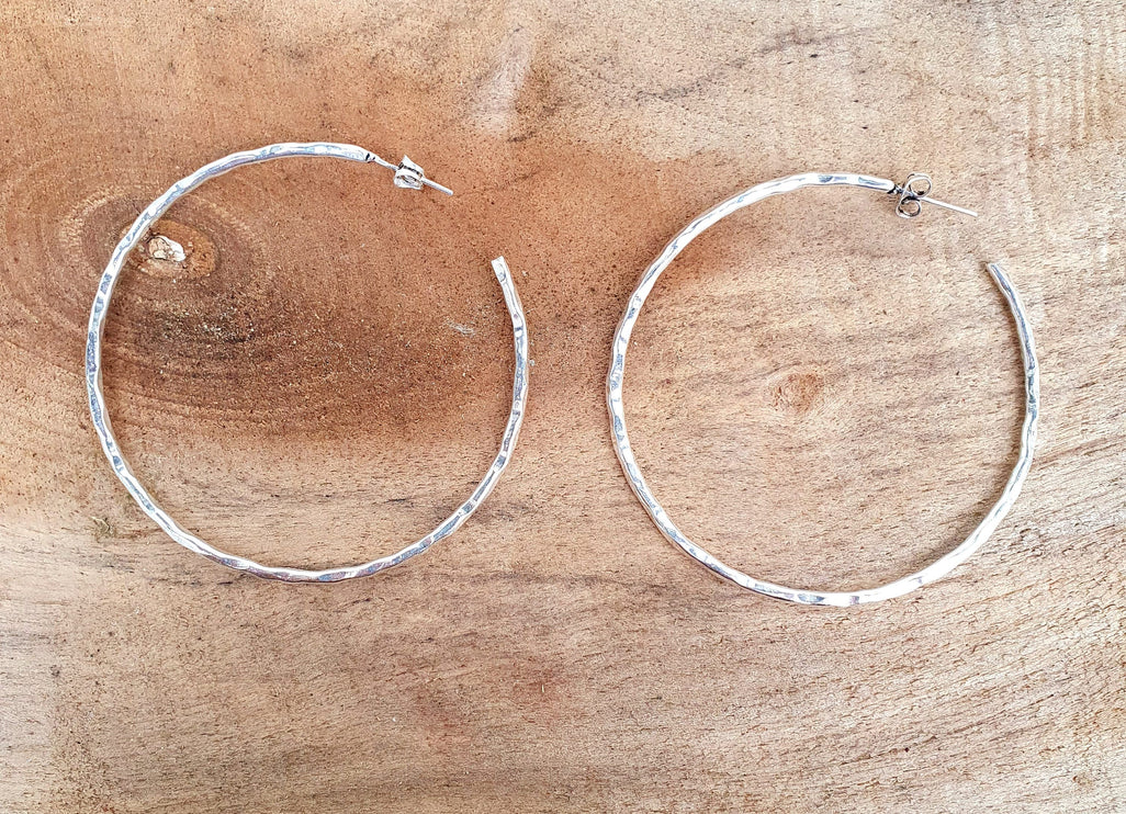 Elegant Silver Hoops / Hammered / Silver Hoops / Ethnic Boho Classic XL Bohemian Marriage Bridal Jewelry Hippie Hiphop Festival