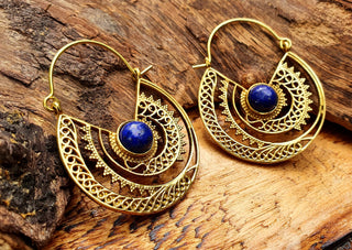 Golden Ethnic Lapis Lazuli Earrings Ethnic, Blue Stone , rustic, yoga, hippie, gypsy, pretty, psy, boho, bohemian, festival