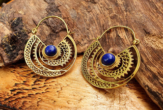 Golden Ethnic Lapis Lazuli Earrings Ethnic, Blue Stone , rustic, yoga, hippie, gypsy, pretty, psy, boho, bohemian, festival