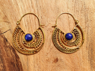 Golden Ethnic Lapis Lazuli Earrings Ethnic, Blue Stone , rustic, yoga, hippie, gypsy, pretty, psy, boho, bohemian, festival