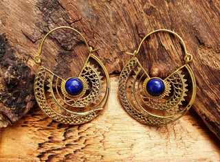 Golden Ethnic Lapis Lazuli Earrings Ethnic, Blue Stone , rustic, yoga, hippie, gypsy, pretty, psy, boho, bohemian, festival