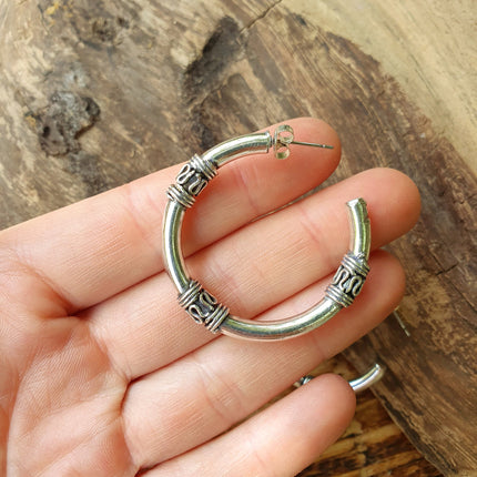 Silver Tribal Hoop Earrings / Ethnic / Rustic / Bohemian / Gold / Gypsy / Spiral / Hippie / Chunky / Festival / style