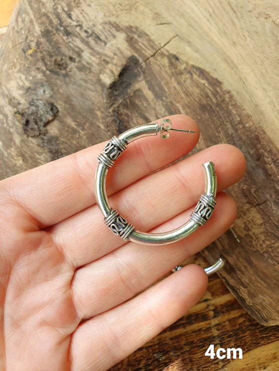 Silver Tribal Hoop Earrings / Ethnic / Rustic / Bohemian / Gold / Gypsy / Spiral / Hippie / Chunky / Festival / style