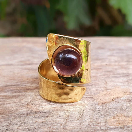 Ethnic style Brass & Amethyst Ring / Adjustable / Boho / Bohemian / Psy / Rustic / Tribal / Gypsy / Festival / Healing / Festival