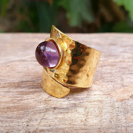 Ethnic style Brass & Amethyst Ring / Adjustable / Boho / Bohemian / Psy / Rustic / Tribal / Gypsy / Festival / Healing / Festival