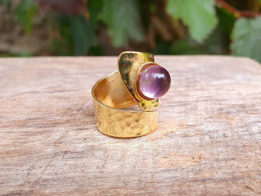 Ethnic style Brass & Amethyst Ring / Adjustable / Boho / Bohemian / Psy / Rustic / Tribal / Gypsy / Festival / Healing / Festival