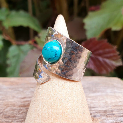 Ethnic style Silver & Turquoise Ring / Adjustable / Boho / Bohemian / Psy / Rustic / Tribal / Gypsy / Festival / Healing / Festival