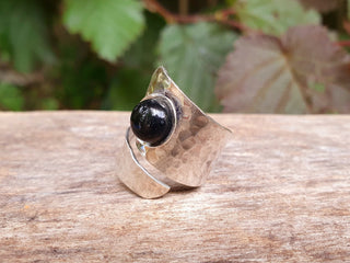 Wrap Around Silver Black Onyx Ring / Adjustable / Boho / Bohemian / Psy / Rustic / Tribal / Gypsy / Festival / Healing