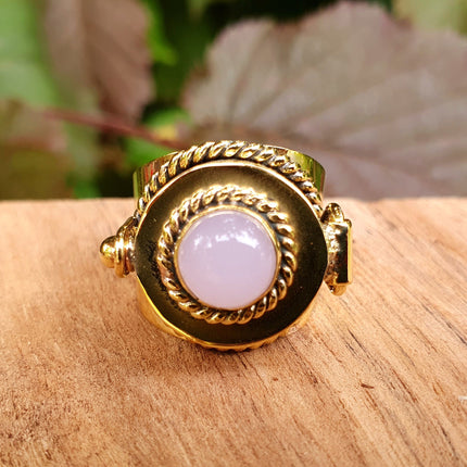 Gold Poison Ring / Brass & Rose Quartz / Alchemy / Locket Ring / Boho / Bohemian / Rustic / Tribal / Gypsy / Festival / Healing / Festival