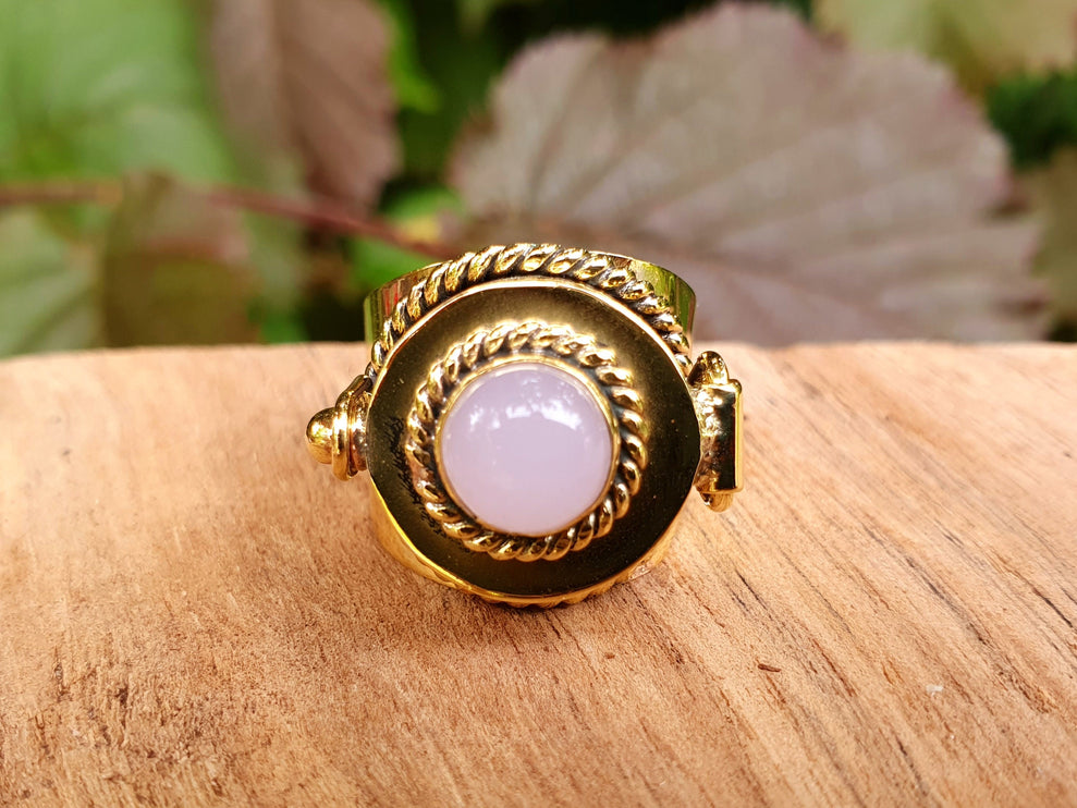 Gold Poison Ring / Brass & Rose Quartz / Alchemy / Locket Ring / Boho / Bohemian / Rustic / Tribal / Gypsy / Festival / Healing / Festival