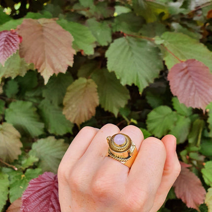 Gold Poison Ring / Brass & Rose Quartz / Alchemy / Locket Ring / Boho / Bohemian / Rustic / Tribal / Gypsy / Festival / Healing / Festival