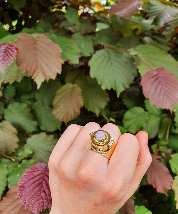 Gold Poison Ring / Brass & Rose Quartz / Alchemy / Locket Ring / Boho / Bohemian / Rustic / Tribal / Gypsy / Festival / Healing / Festival