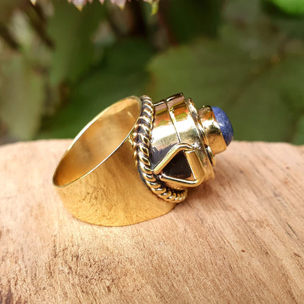 Gold Poison Ring / Brass & Lapis Lazuli / Alchemy / Locket Ring / Boho / Bohemian / Psy / Rustic / Tribal / Gypsy / Festival / Pierre bleu