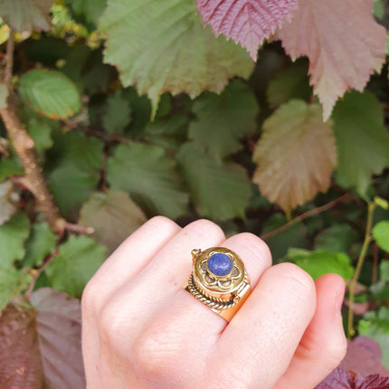 Gold Poison Ring / Brass & Lapis Lazuli / Alchemy / Locket Ring / Boho / Bohemian / Psy / Rustic / Tribal / Gypsy / Festival / Pierre bleu