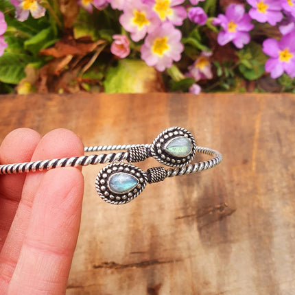 Silver Arm Bracelet Labradorite / Tribal / Spiral / Boho / Bangle/ Ethnic / Rustic / Bohemian / Hippie / Gypsy / Psy / Adjustable