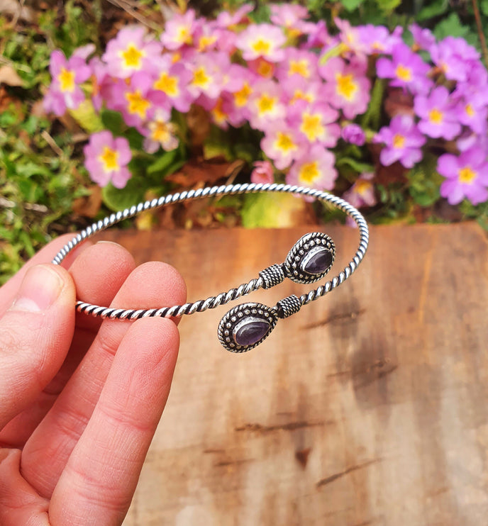 Silver Arm Bracelet Amethyst / Tribal / Spiral / Boho / Bangle/ Ethnic / Rustic / Bohemian / Hippie / Gypsy / Psy / Adjustable