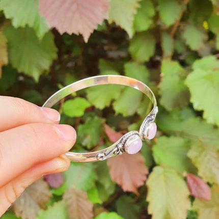 Rose Quartz Boho Bracelet / Bangle / Silver / Ethnic / Rustic / Bohemian / Hippie / Gypsy / Psy / Chic / Jewellery / Body / Adjustable