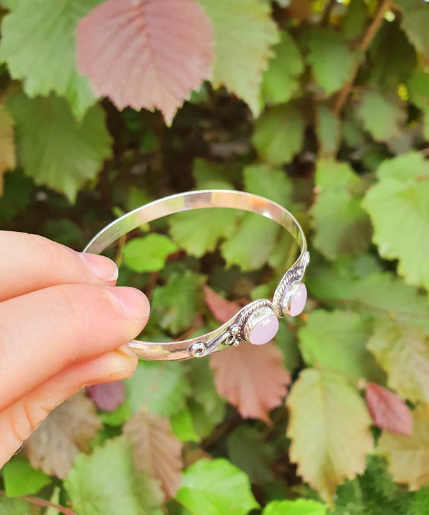 Rose Quartz Boho Bracelet / Bangle / Silver / Ethnic / Rustic / Bohemian / Hippie / Gypsy / Psy / Chic / Jewellery / Body / Adjustable