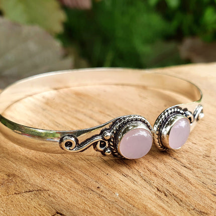 Rose Quartz Boho Bracelet / Bangle / Silver / Ethnic / Rustic / Bohemian / Hippie / Gypsy / Psy / Chic / Jewellery / Body / Adjustable