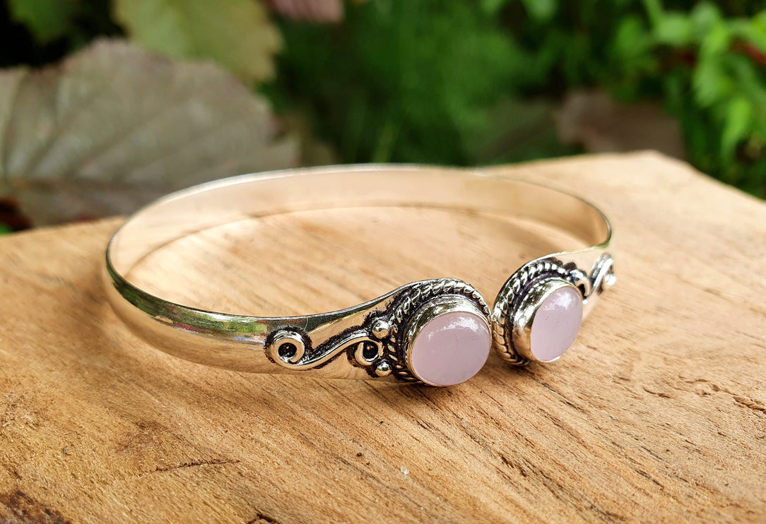 Rose Quartz Boho Bracelet / Bangle / Silver / Ethnic / Rustic / Bohemian / Hippie / Gypsy / Psy / Chic / Jewellery / Body / Adjustable