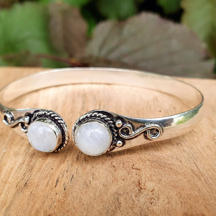 Moonstone Bracelet / Silver Bangle / Ethnic / Rustic / Bohemian / Hippie / Gypsy / Psy / Chic / Jewellery / Body / Adjustable