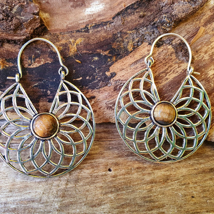 Tiger Eye & Silver Hoop Earrings Ethnic, rustic, yoga, hippie, gypsy, pretty, psy, boho, bohemian, festival