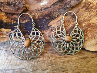 Tiger Eye & Silver Hoop Earrings Ethnic, rustic, yoga, hippie, gypsy, pretty, psy, boho, bohemian, festival