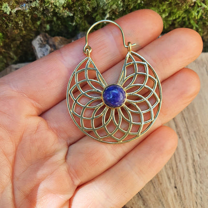 Golden Ethnic Lapis Lazuli Earrings Ethnic, Blue Stone , rustic, yoga, hippie, gypsy, pretty, psy, boho, bohemian, festival