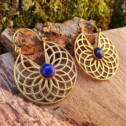 Golden Ethnic Lapis Lazuli Earrings Ethnic, Blue Stone , rustic, yoga, hippie, gypsy, pretty, psy, boho, bohemian, festival