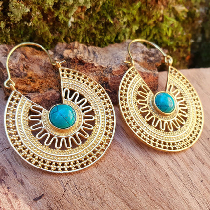 Golden Ethnic Turquoise Earrings Ethnic, rustic, yoga, hippie, gypsy, pretty, psy, boho, bohemian, festival