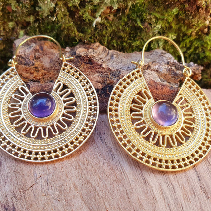 Golden Amethyst Earrings Ethnic, rustic, yoga, hippie, gypsy, pretty, psy, boho, bohemian, festival